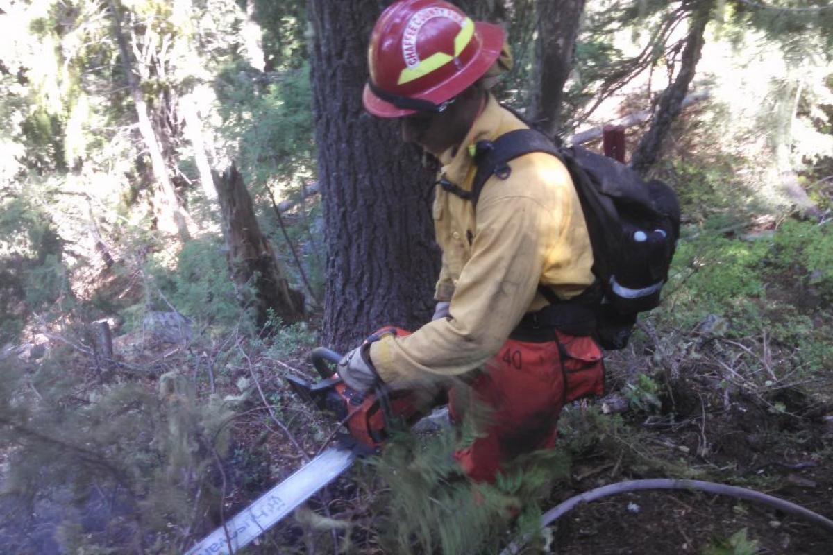 Firefighter with chainsaw
